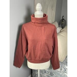 Frank & Oak Women’s Mock Neck Sweatshirt S Rust Brown Minimalist Cozy Fall